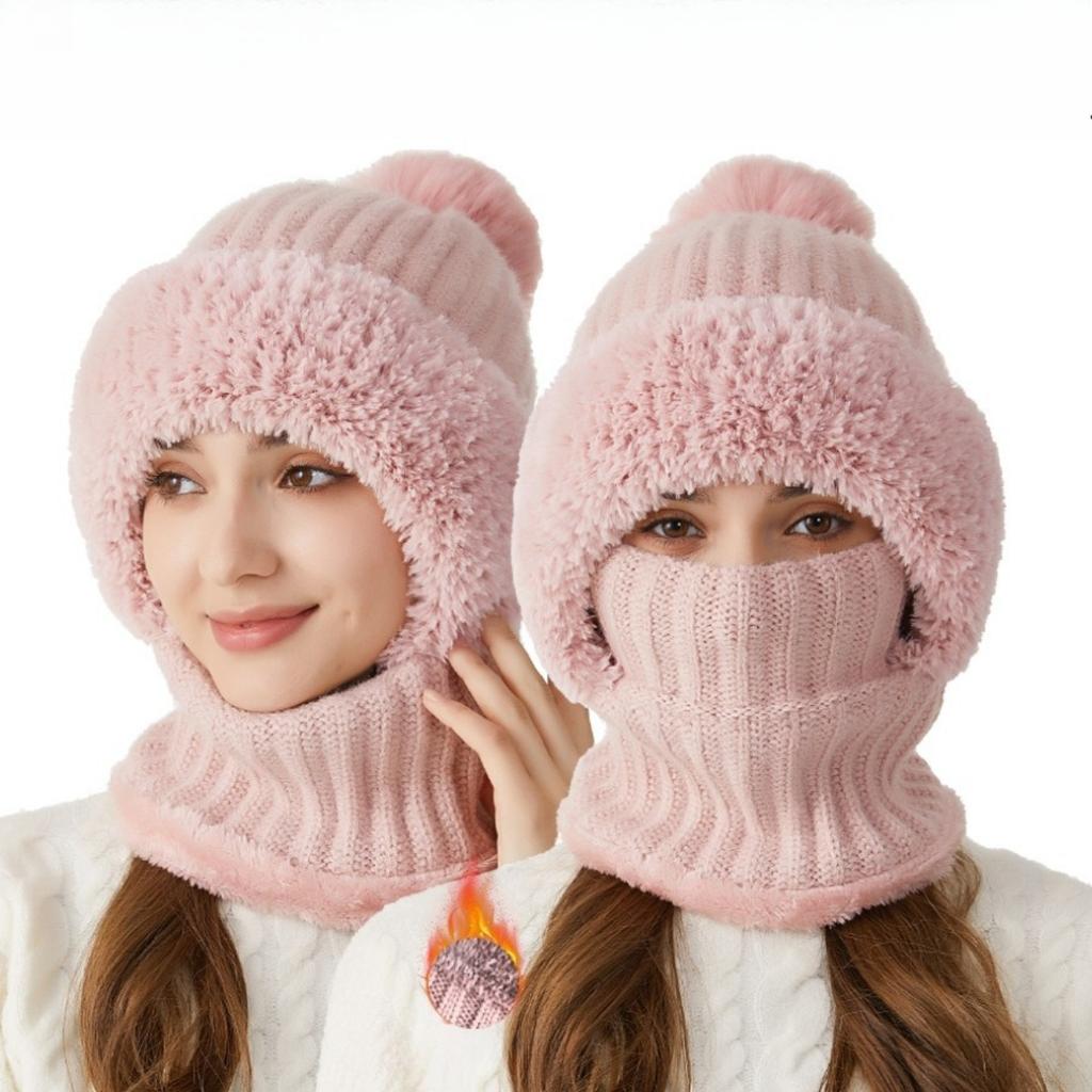 Hohe Elastizität, Einfarbig, Strickmütze, Schal, Maske, Overall, Damen, Radfahren, Winddichte Mütze, Warme Mütze