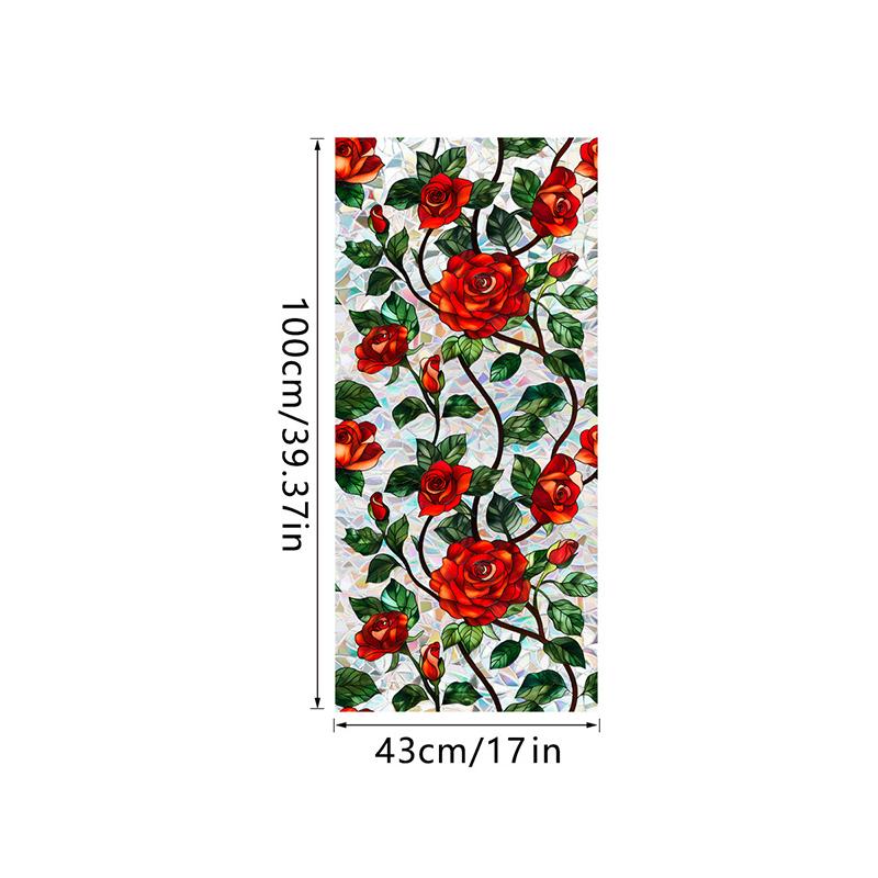 Window Film Static Cling Privacy Protection Stained Glass Film PVC Stained Colorful Plants Flowers Printed Home Decor Stickers