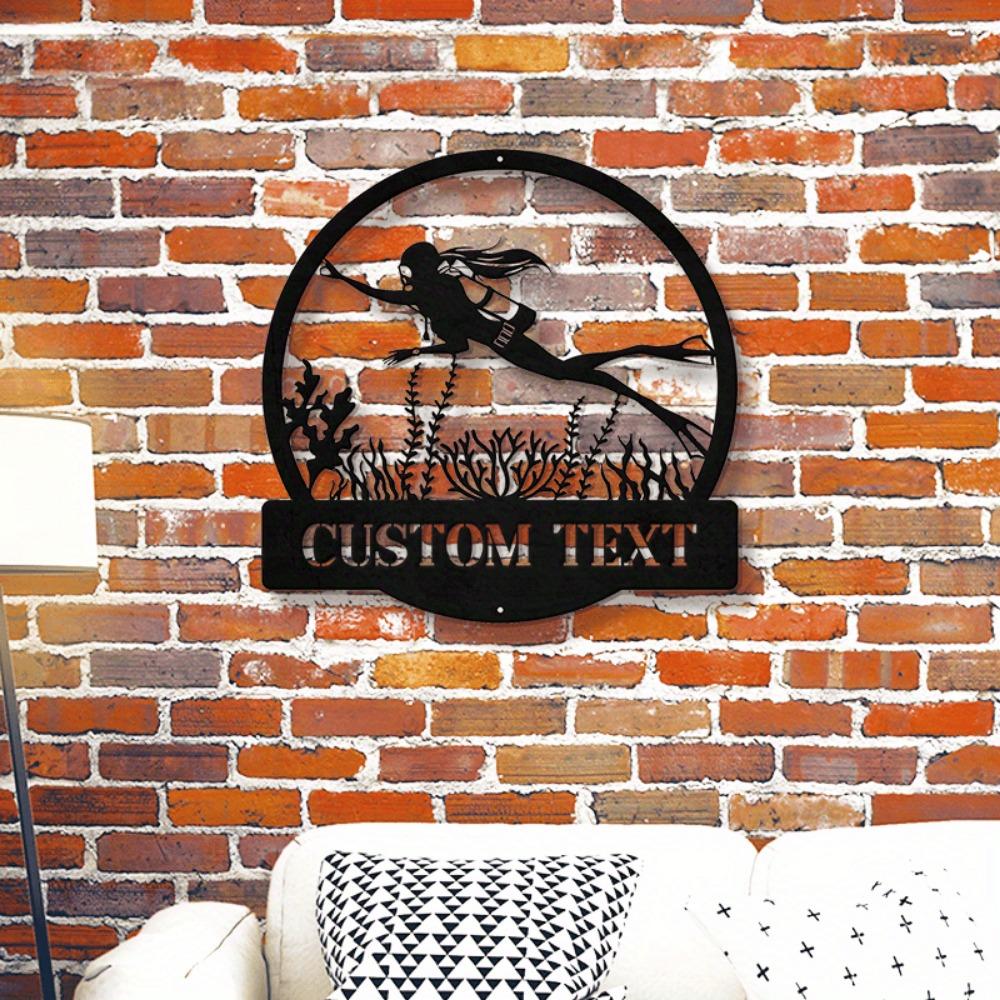Vintage Scuba Diver Metal Wall Art, Personalized Name for Beach Water Sports Decor