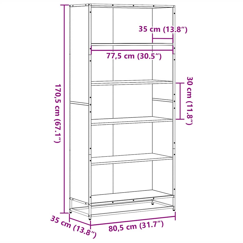 Bookshelf Smoked Oak 80.5 X 35 X 170.5 Cm Engineered Wood