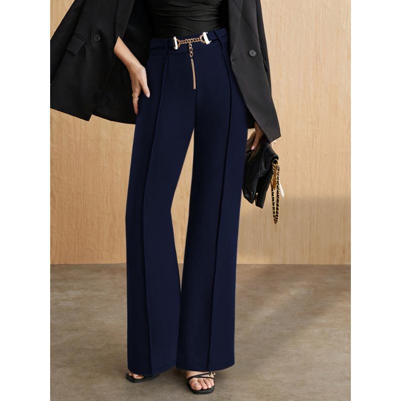Women's Spring and Autumn Metal Belt with High Waist Vertical Suit Pants