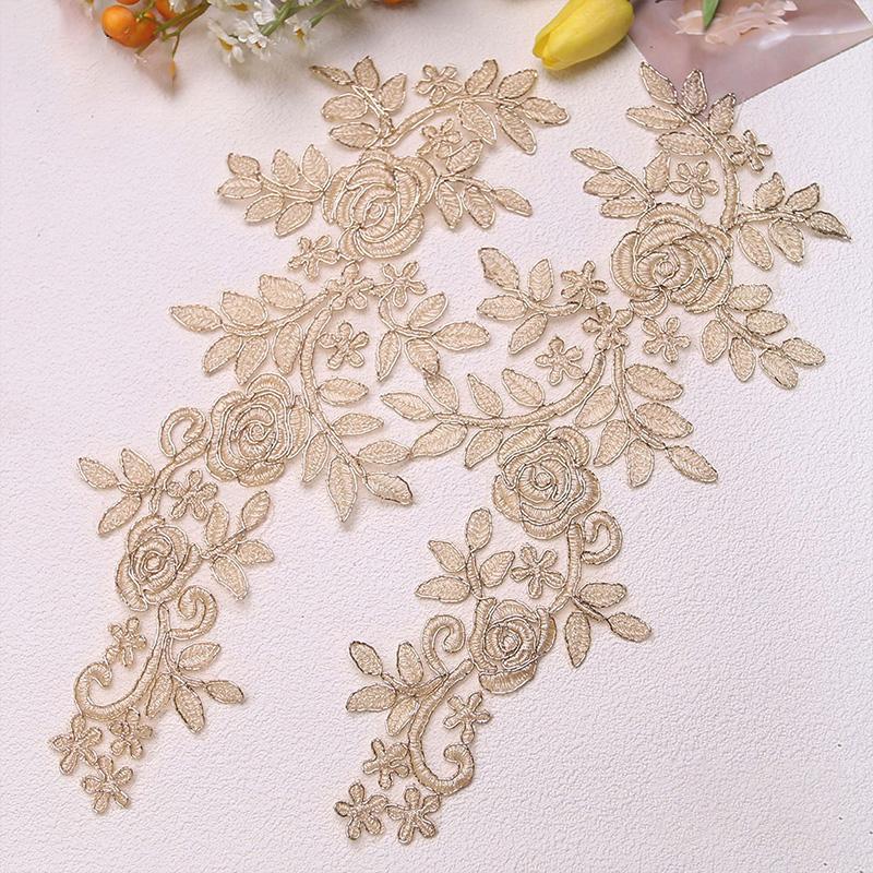 1 Pereche Autocolante Broderie Accesorii Îmbrăcăminte Rochie de Mireasă DIY Dantelă Bordură 16*36CM Aplicație pentru Cusut