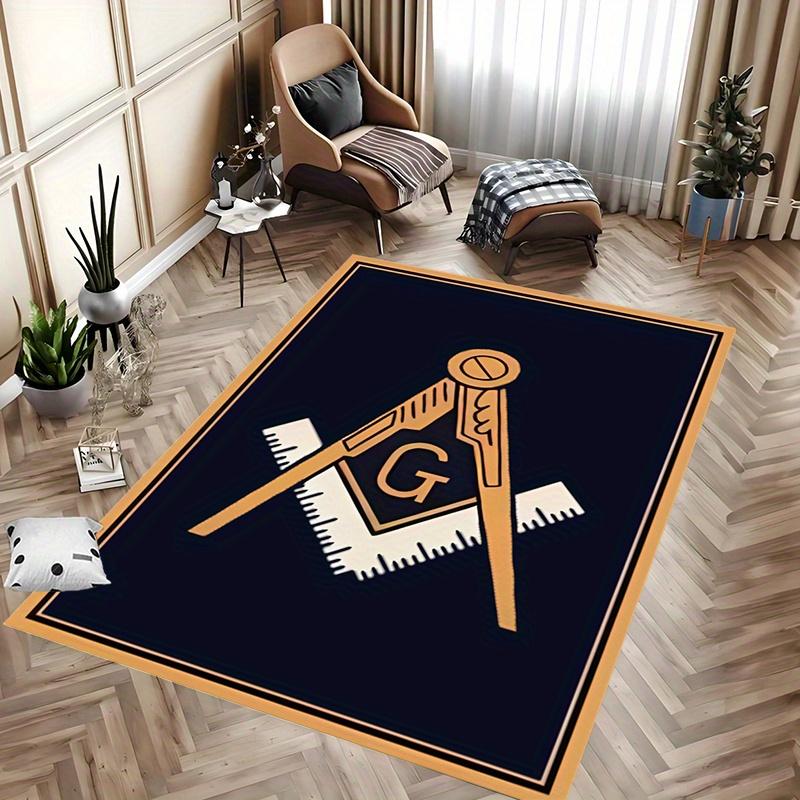 Freemason Symbol Rug - Non-Slip Mat for Garden Patio Bedroom Living Room, Unique Secret Society Decor Gaming Floor Mat 40x60cm