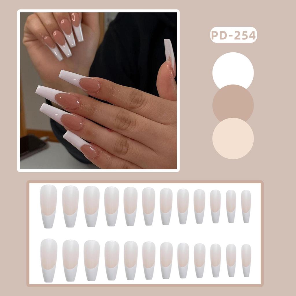 PD-254 Round Art French False Nails - 24 Piece Wearable Manicure Stickers Set