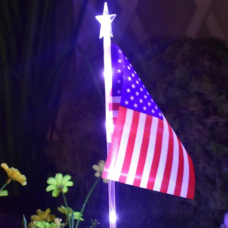 Solar American National Flag Led Light Waterproof Ornaments Crafts Ornaments for Festival Holiday New Year Garden Stake