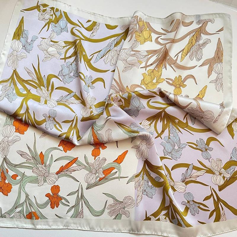 Luxury Design Print Silk Square Scarf Women Soft Satin Horse Hairband Neckerchief Office Hijab Headband Foulard Bag Ribbons Gift