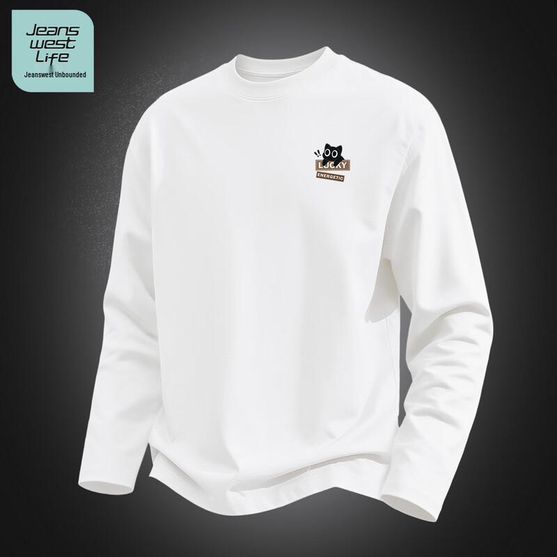 JEANSWEST LIFE Men's Relaxed Fit Lucky Cat Long-Sleeve T-Shirt