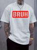 "BRUH" Graphic Print Short Sleeve T-shirt - Light Grey with Red Lettering