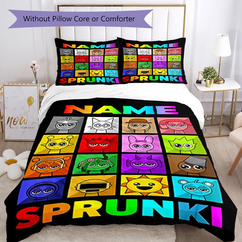 3pcs Custom Name Sprunki Bedding Set Duvet Cover Closure Includes 1 Duvet Cover & 2 Pillowcases, Soft and Comfortable for All Seasons.