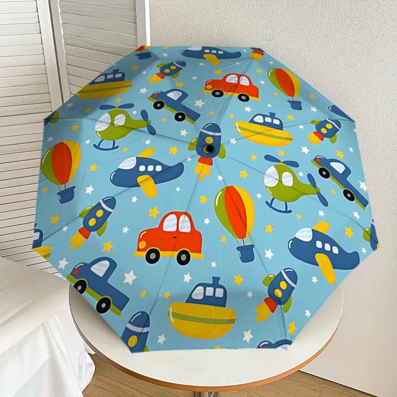 Transportation Theme Automatic Opening Folding Umbrella with 8-Bone Iron Frame - Perfect for Fans, Travelers, Daily Use, and Festive Gifts!1