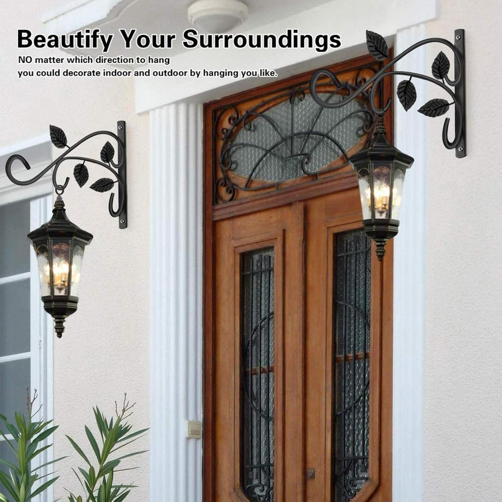 Wrought Iron Wall Mounted Holder Hanging Basket Bracket Flower Pot Hanger Wind Chime Lantern Support for Garden Decor