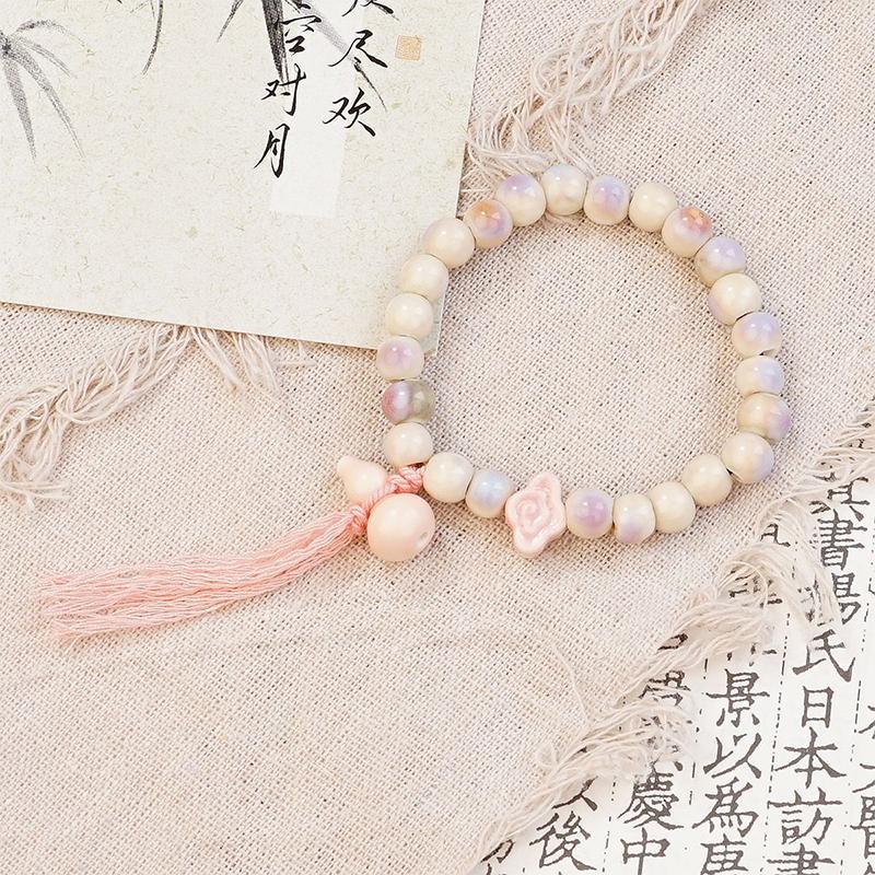 Trendy Multicolored Elastic Ceramic Cucurbit Beaded Bracelet For Women Bohemian Style Jewelry Gift