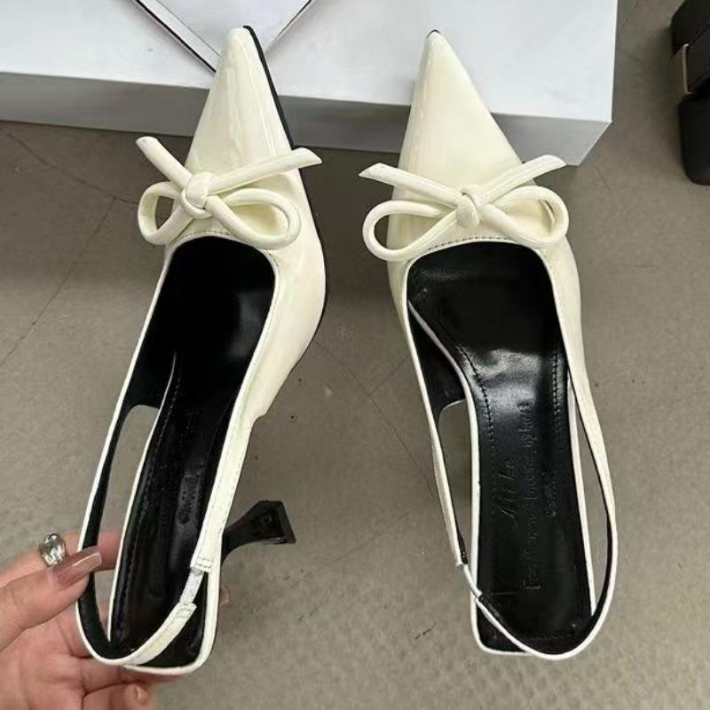 Patent Leather Stiletto Sandals Summer New Pointy Head Shallow Mouth Butterfly Knot Set Foot Anti-slip Wear-resistant High Heels