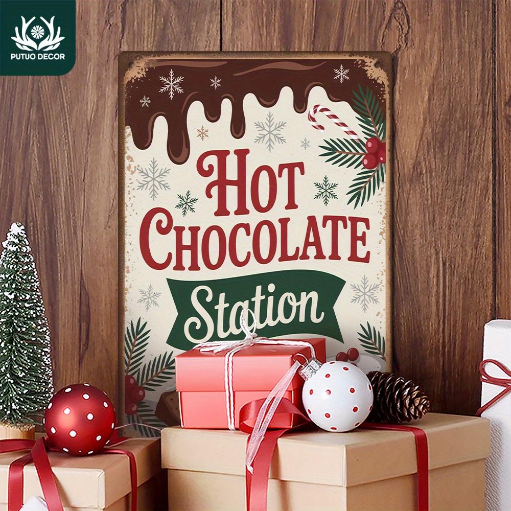 

Putuo Decor 1pc Christmas Vintage Metal Tin Sign, Hot Chocolate Station, Wall Art Decor for Christmas Party, Gift for Birthdays, 20x30cm（7.8x11.8inch）