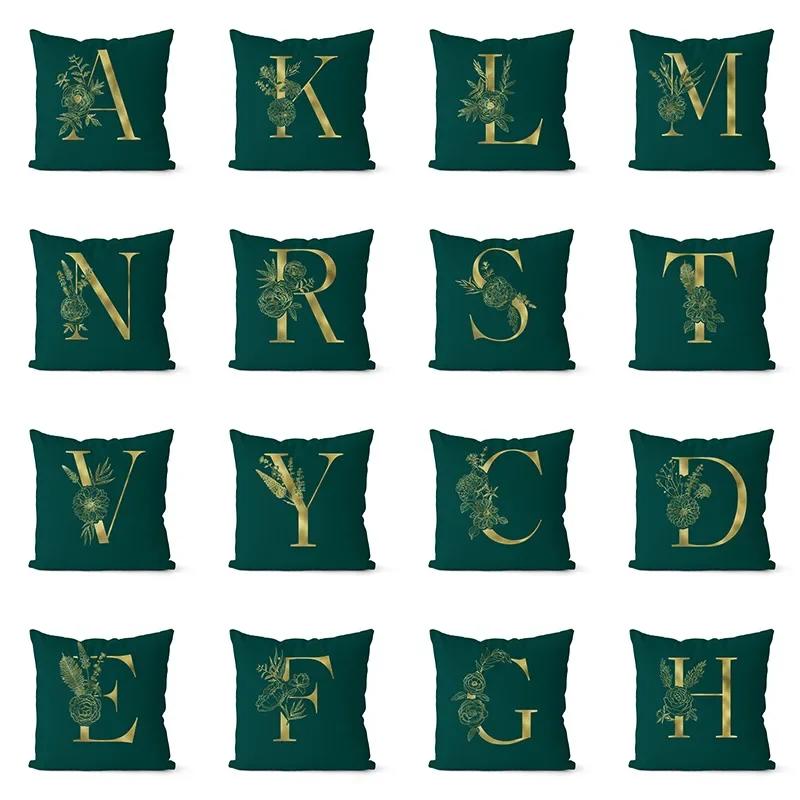 1Pc Green Pillow Cover 45*45cm Gold Letters Throw Pillow Cushion Cover Car Home Decoration Sofa Cushion Covers Pillowcase