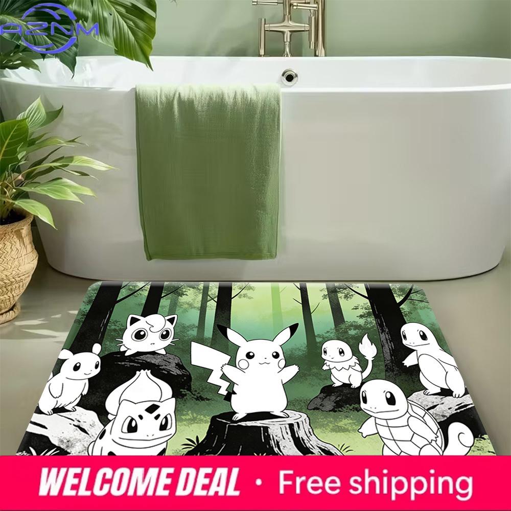 Pokemon Pikachu & Friends Forest Print Doormat Non-Slip Absorbent Floor Mat for Home Entrance