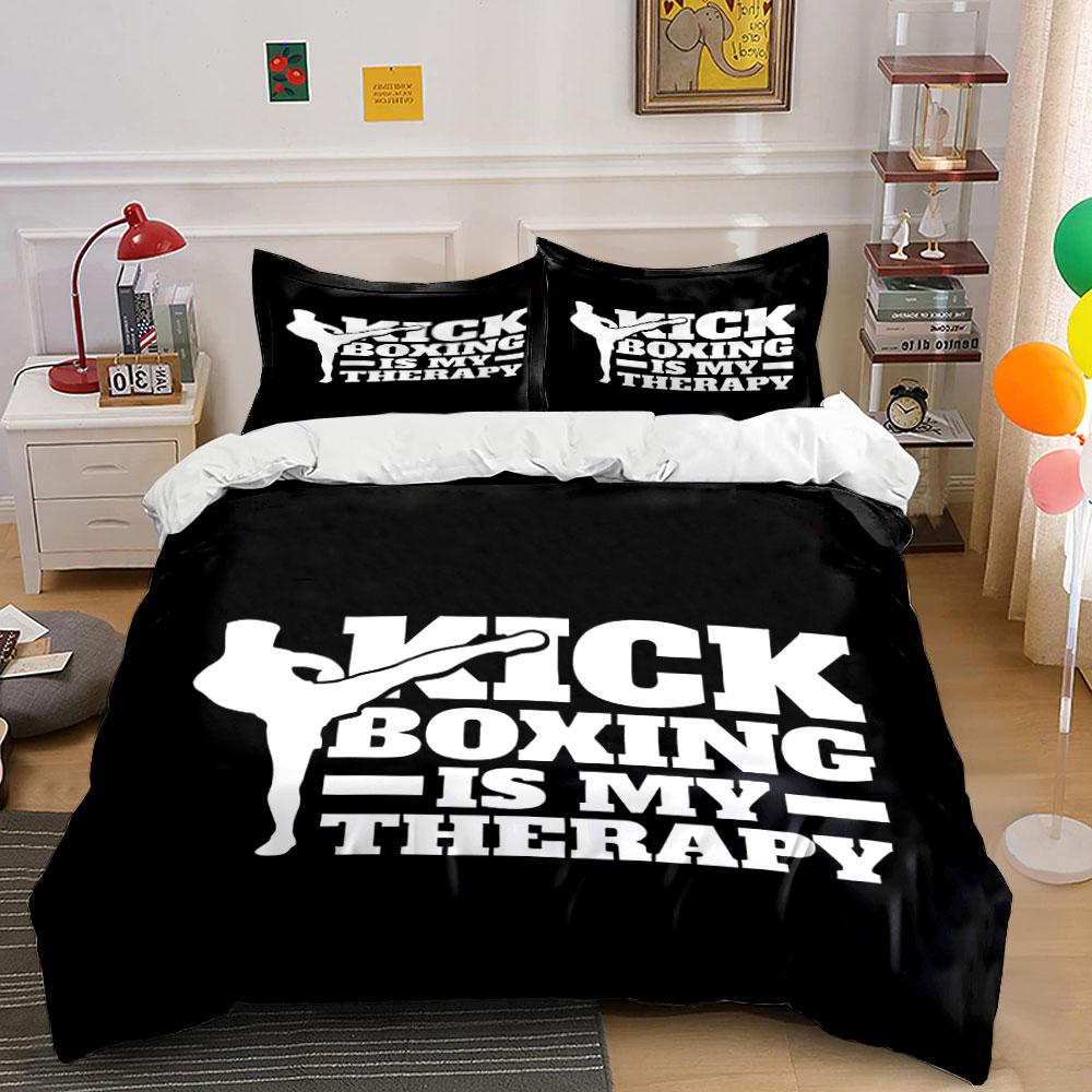 Kickboxing silhouette and text. Bedding sets Duvet cover sets Duvet covers Pillowcases(1 * Duvet Cover 2 * Pillowcases without duvet insert) 135x200cm
