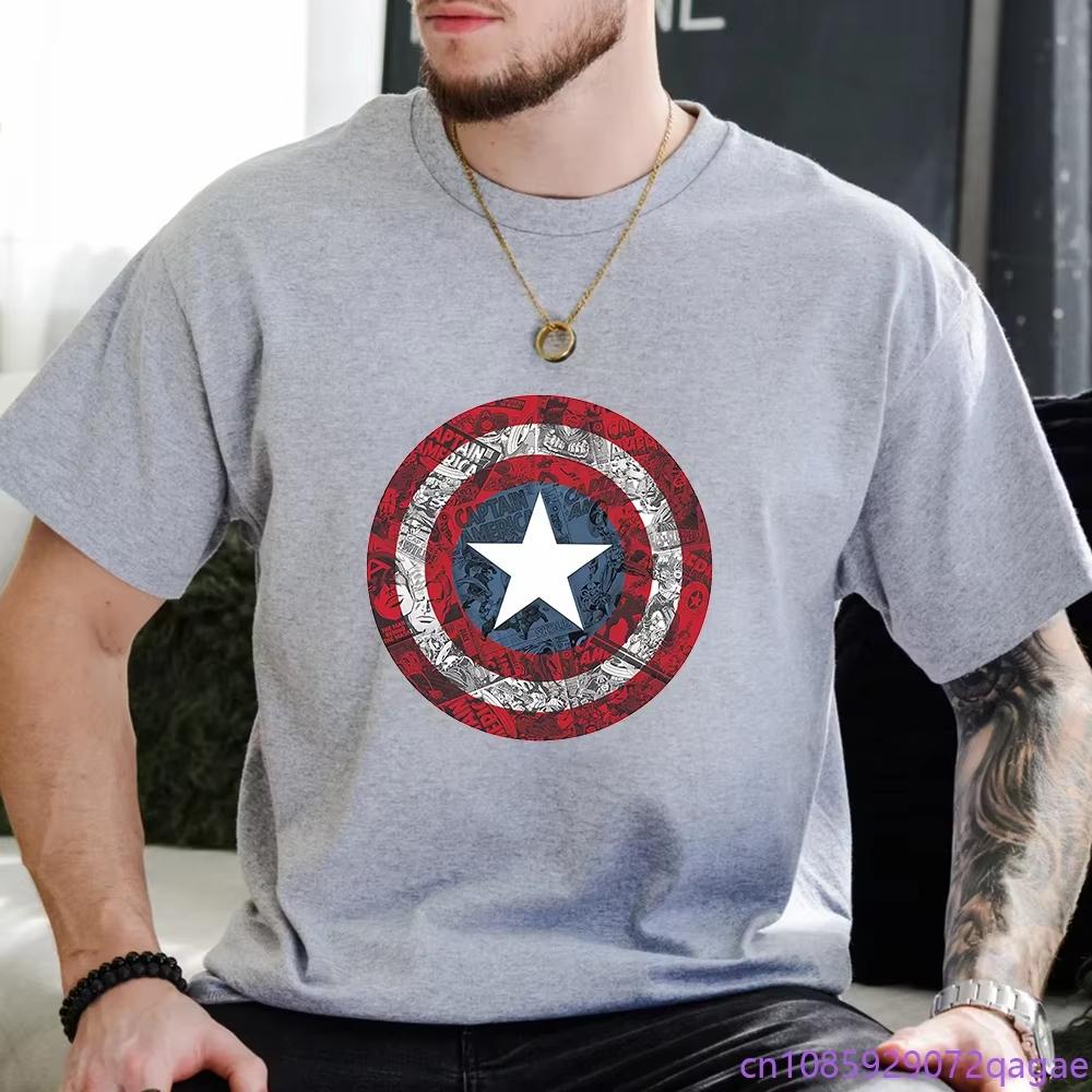 Marvel 2026 New Captain America Avenger Shield Print Fashion Mens Casual Crew Neck Loose Comfortable Short Sleeve TShirt