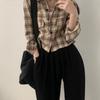 Korean Chic Autumn Short Long Sleeved Checkered Shirt for Women