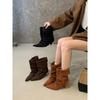 Stivaletti da Donna Vintage Punta Sottile Tacco Basso Scarpe Autunno Inverno Stivaletti Corti