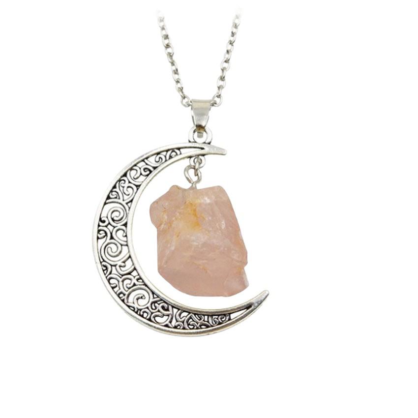 Vintage Mond Naturkristall Stein Halskette - Handgefertigte Legierung Pulloverkette