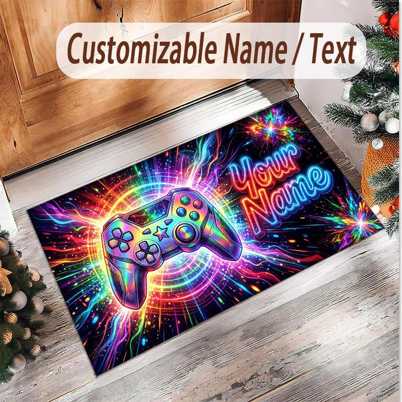 Neon Abstract Theme Soft Crystal Velvet Rug Custom Name & Text Print Non Slip Floor Rug for Bedroom Living Room