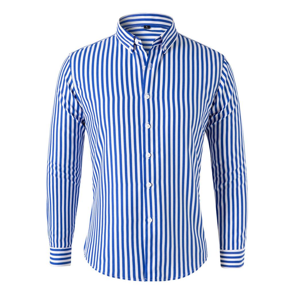 Men's Striped Long Sleeve Slim Fit Business Casual Dress Shirt