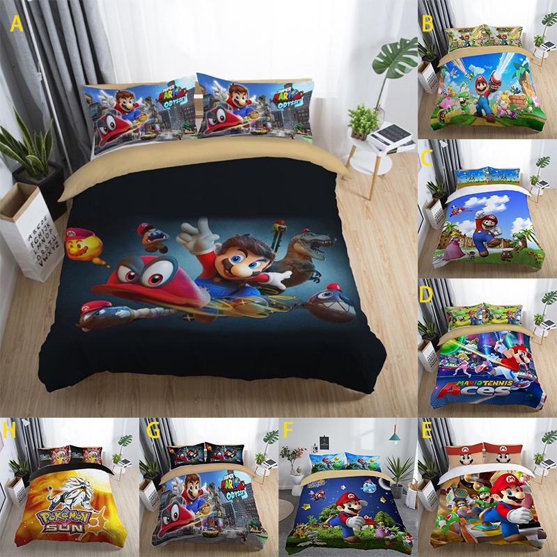 Nintendo Super 3pc Mario Cartoon Odyssey Single Panel Duvet Cover Set Bedding