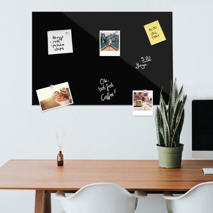 Navaris tableau noir magnétique en verre - tableau mural effaçable 90 x 60 cm avec 1x stylo feutre 5x aimant et kit de fixation -