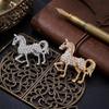 Elegant Rhinestone Horse Zodiac Brooch for Women - Stylish Alloy Animal Pin, High-End Fashion Accessory.