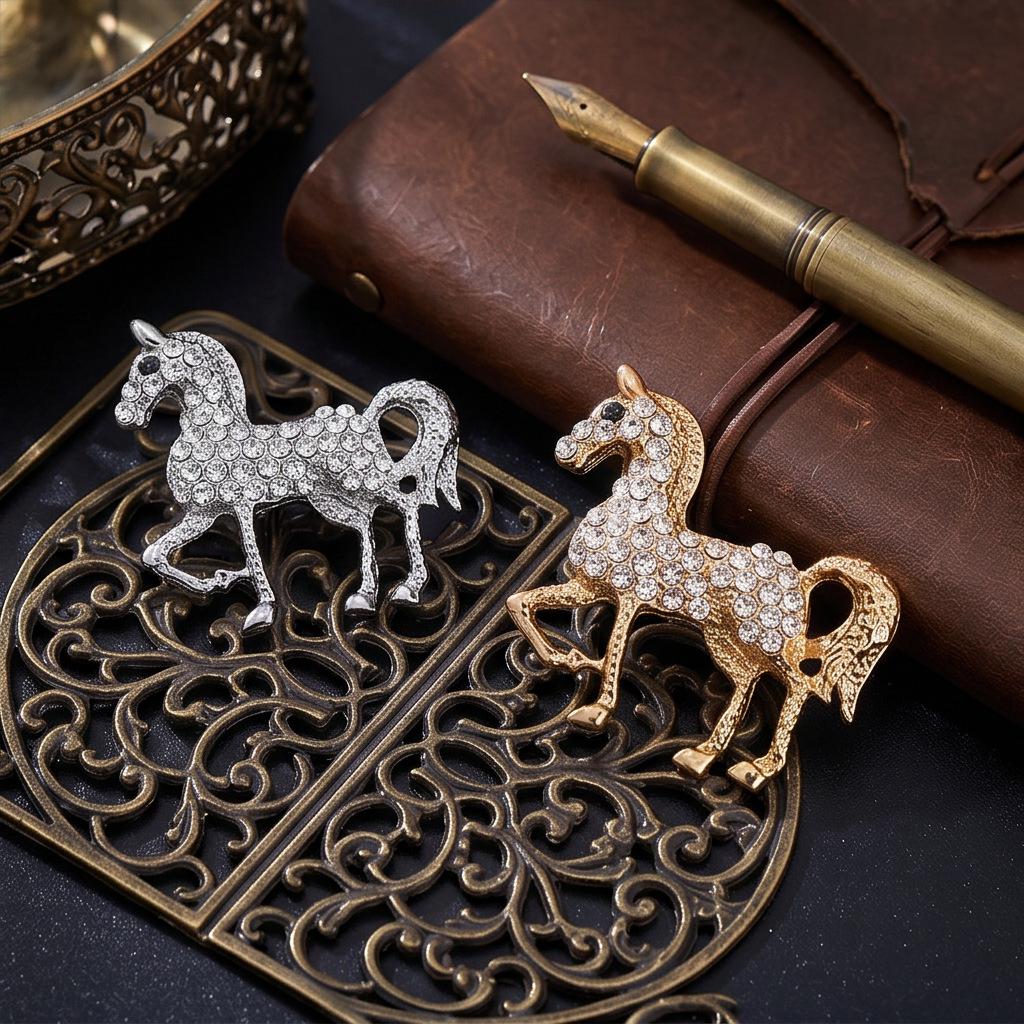 Elegant Rhinestone Horse Zodiac Brooch for Women - Stylish Alloy Animal Pin, High-End Fashion Accessory.
