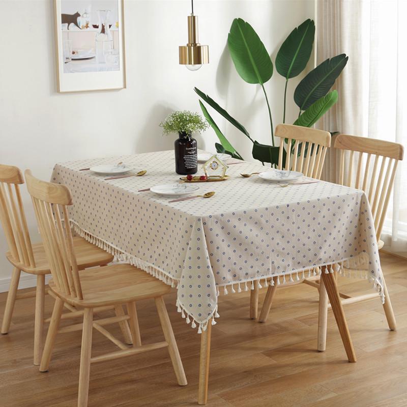 Rectangle Tablecloth With Lace Tassel Blue Daisy Flower Pattern Home Coffee Pendant Tea Table Pad Meal Cloth
