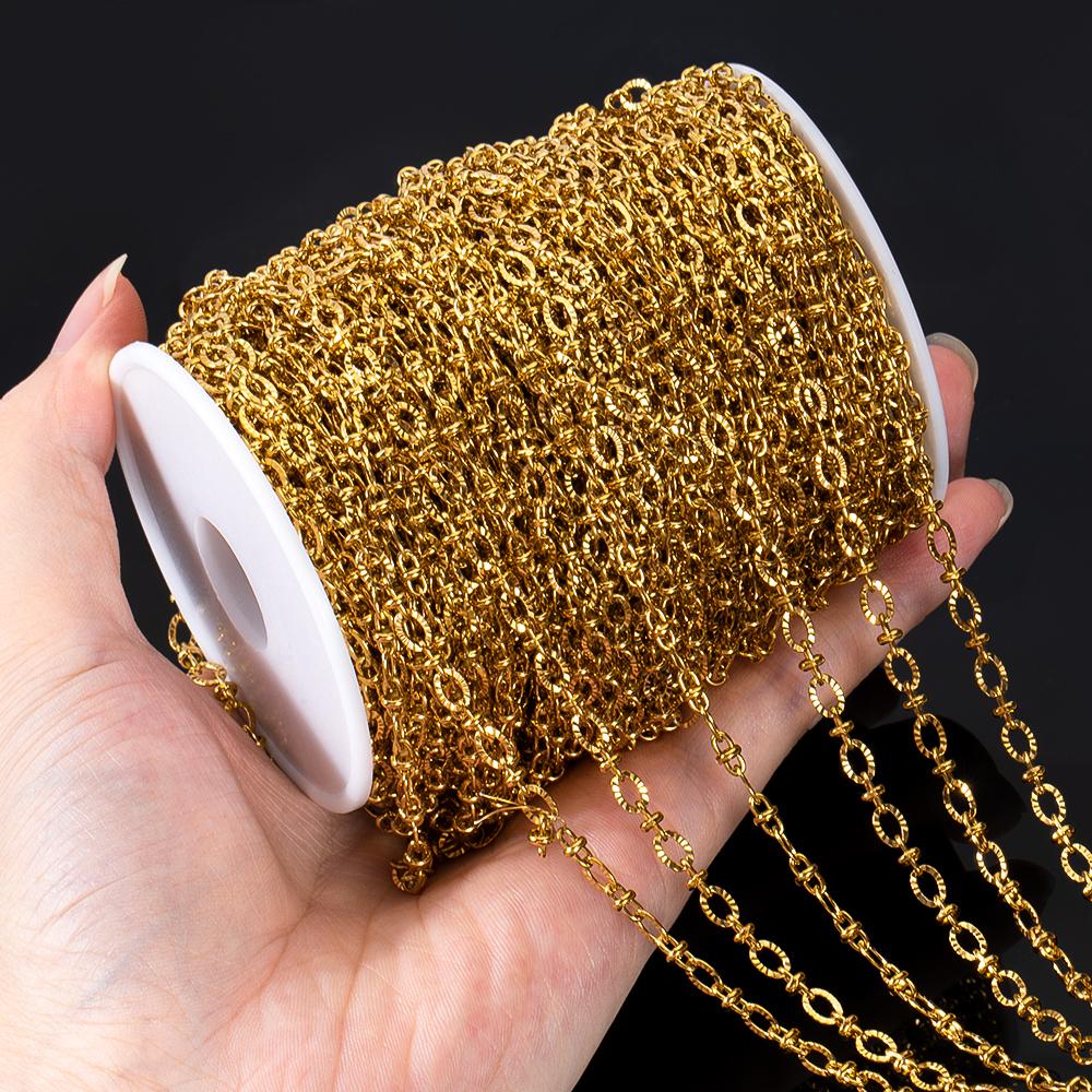 No Fade 2Meters Stainless Steel Radial Line Metal Beads Chain Embossing Bracelet Chain Bulk Jewelry Making DIY Necklace Supplies