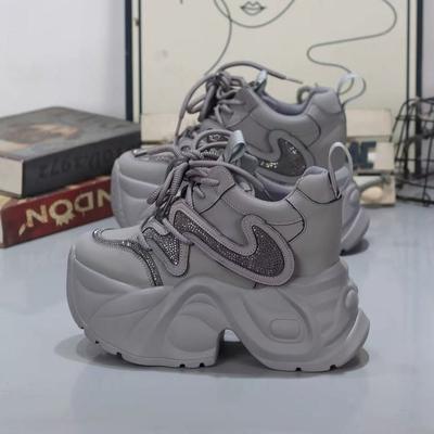 Fleece Platform Dad Shoes Autumn and Winter New Rhinestone Small Height Increase Casual Sports Shoes