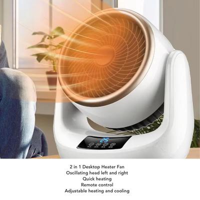 Space Heater 2 In 1 Flame Retardant Safe Oscillating Electric Heater Fan Adjustable Temperature with Remote Control for Home