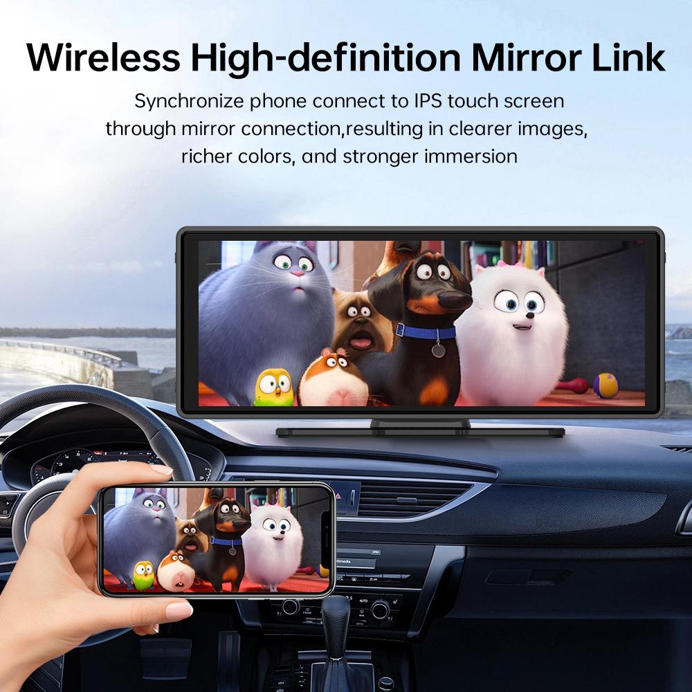 3-lens Dashcam, 10.26" HD Wireless CarPlay Car Navigation GPS.