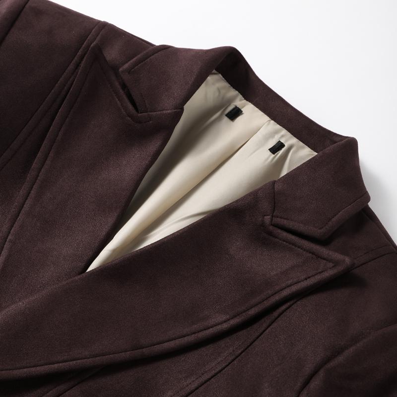 Dark Brown Suede Laplel Jacket Women's Warm Long Sleeve Commute Outerwear Retro British Style Temperament Jacket Autumn 2025