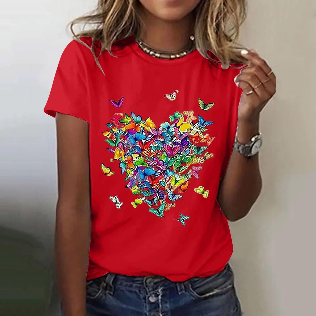 Women's Casual Floral Print Short Sleeved T-shirt With Round Neck  Top