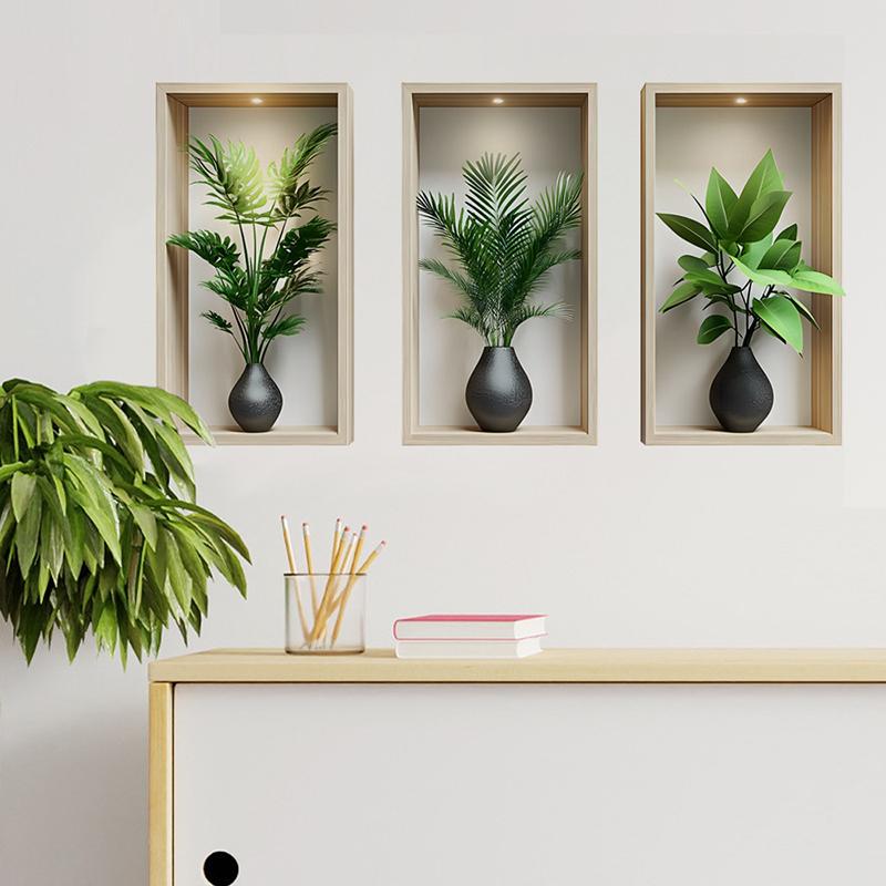Green Plants Wall Sticker Potted Mural Simulation Painting For Living Room Home Decor Background Wall Art Removable Decals