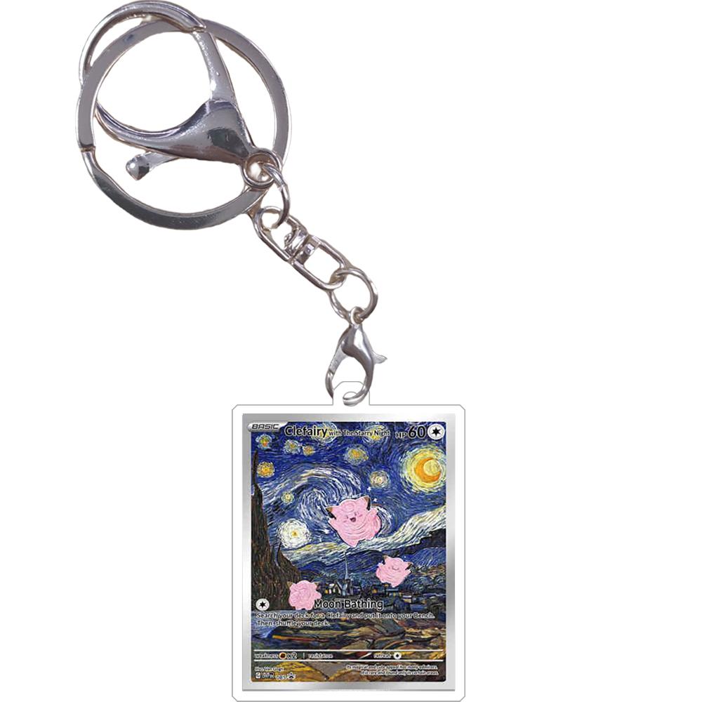 Pokemon Keychain Van Gogh Oil Painting Series Eevee Charizard Mew Mewtwo Acrylic Small Cards Anime Game Pendant Game Prop Toys
