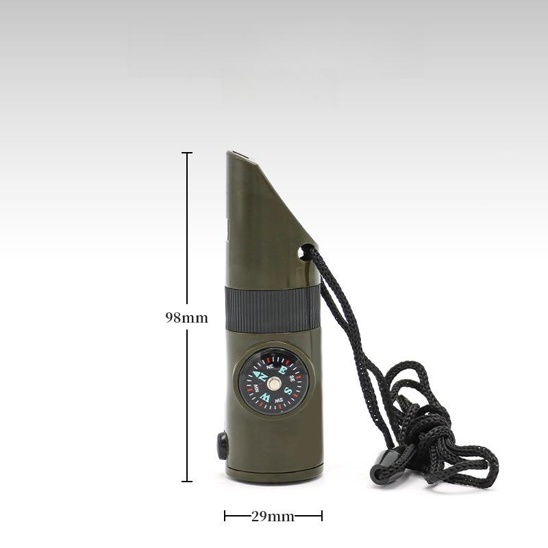 1Pc Outdoor Camping 7-in-1 Multifunctional Survival Whistle with Flashlight, Thermometer, and Compass