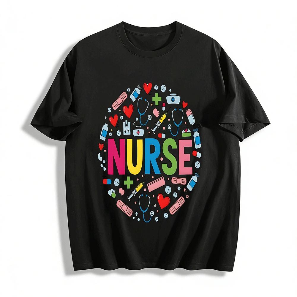 Fun Medical Element NURSE Print Casual T-Shirt Pure cotton T-shirt XXS