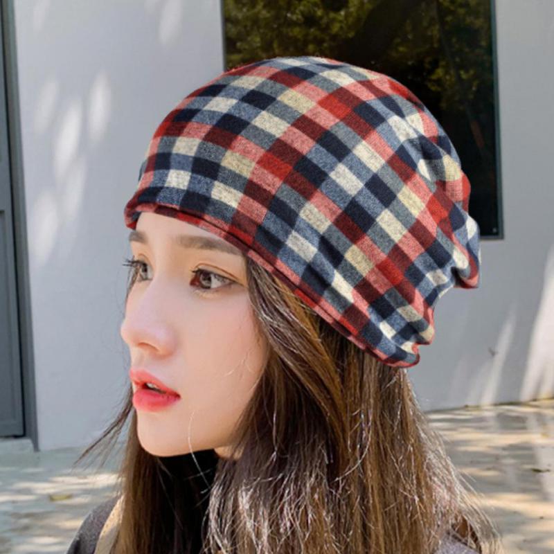Turban Hat Women Men Unisex Beanie Digital Print Plaid Head Wrap For Outdoor Windproof & Warmth | Breathable Headwear Baggy Cap