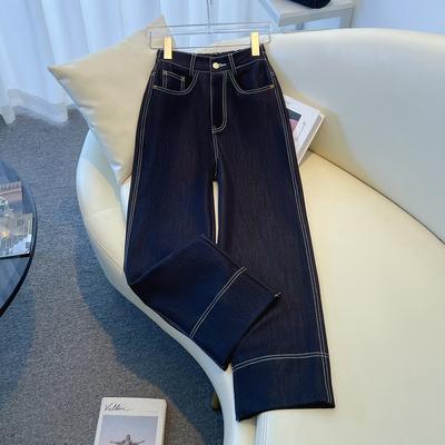 DIMANAF 2025 Plus Size Herfst Dames Jeans Broek Denim Wijde pijpen Elastisch Denim Blauw Hoge Taille Broek Oversized Mode Nieuwe Broek 5XL