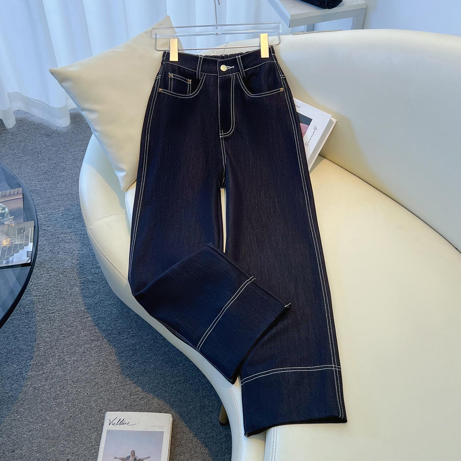 

Dimanaf 2025 Большой размер Осень Женские Джинсы Брюки Деним Широкие брюки Эластичный Деним Синий Высокая талия Брюки Оверсайз Мода Новые Брюки 5XL 5XL темно-синий