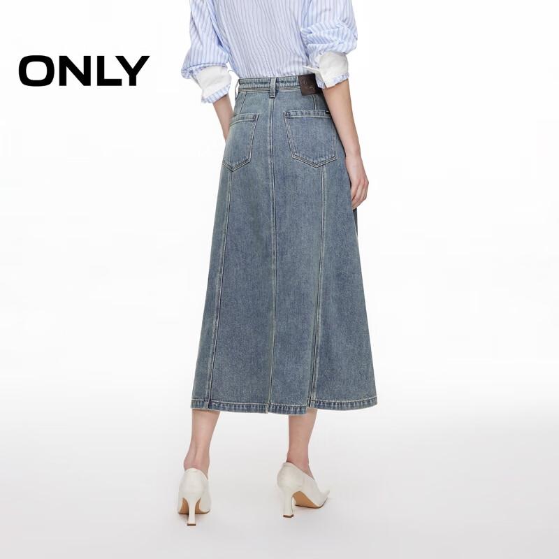 ONLY Women's High-Waist A-Line Denim Midi Skirt