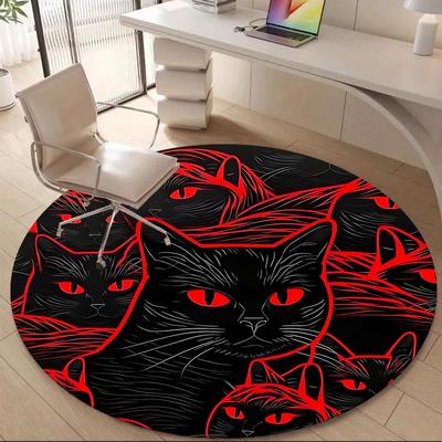 1pc Black Cats Office Round Area Rug, Indoor Mat Suitable ForOffice, Under Office Chairs Bedroom Living Room Home Decor, Room Deco T154
