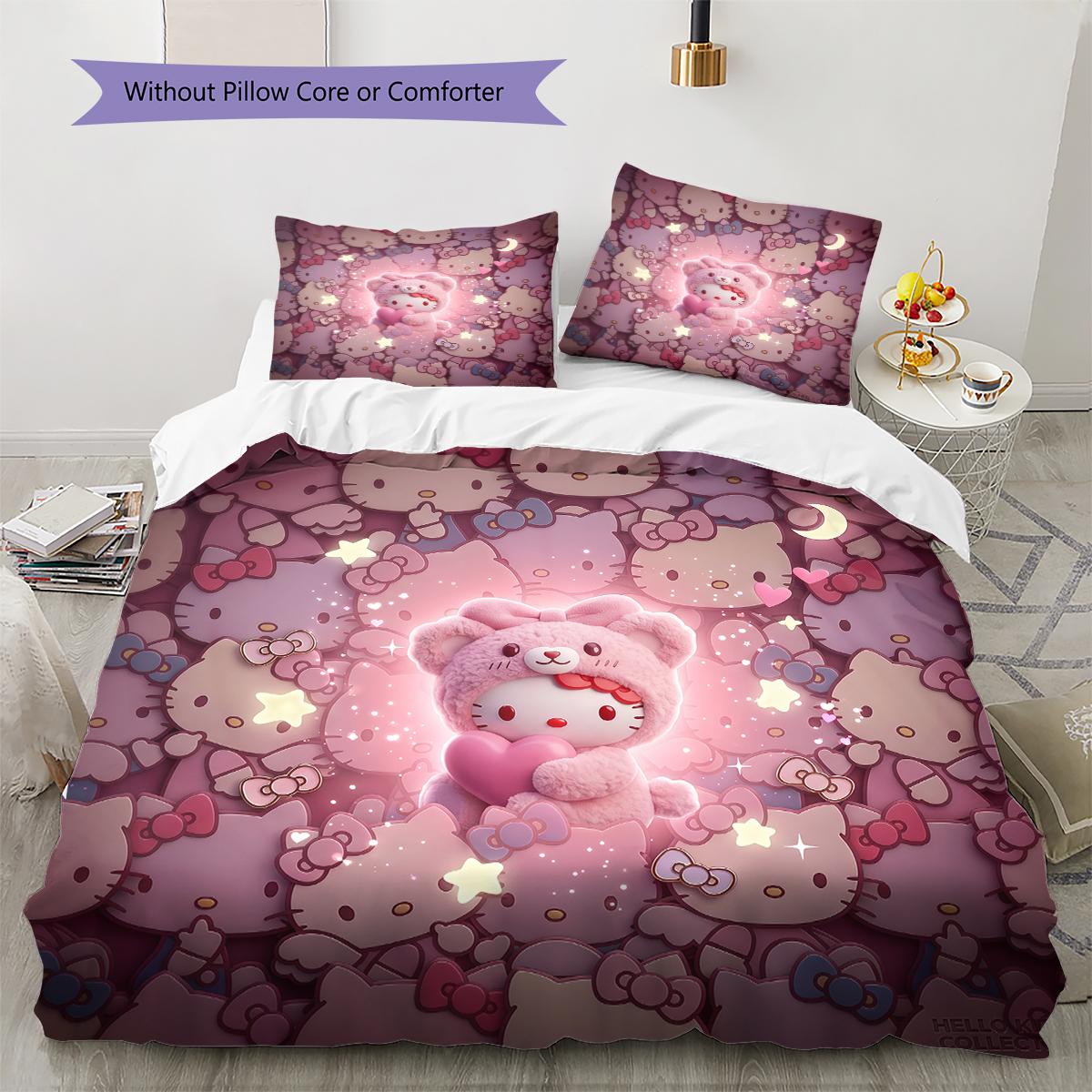 

Hello Kitty Cartoon Pattern Bedding,Quilt Set Quilt Cover Pillowcase Home Birthday Gift(1 * duvet cover + 2 * pillowcase, without core) 135x200cm