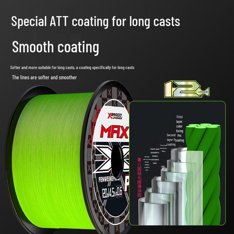 12-Strand High-Tensile Strength Fishing Line - Super Soft, No Pilling, Wear-Resistant, Anti-Bite, Ideal for Long Casts