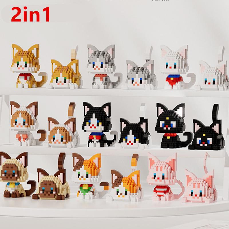 NEW DIY Cute Cat Pets Orange Puppet Silver Gradual Layer Cow Building Blocks Kit Girls Bricks Movie Model Kids Toy Children